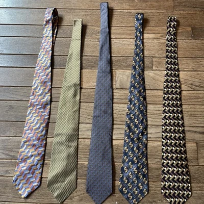 Lote de 5 corbatas PAUL FREDERICK para hombre seda geométricas doradas Foto 1 de 4