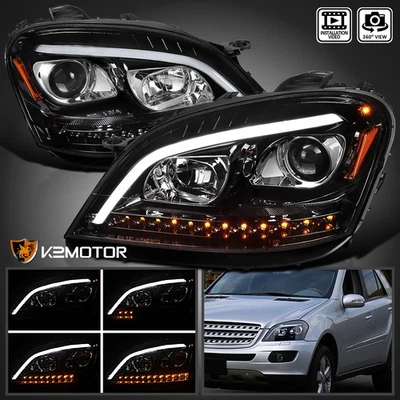 Fits 2006-2008 Mercedes Benz W164 ML350 Jet Black Projector Headlight LED Signal Foto 1 de 4