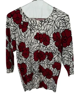 Joseph A. Red/White Floral Cardigan Size Small - Rayon/Nylon - Worn Once - Image 1 of 4