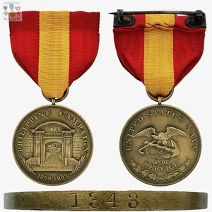 #1343 U.S. NAVY PHILIPPINE CAMPAIGN MEDAL NUMBERED BAILEY BANKS & BIDDLE CO. - Picture 1 of 11