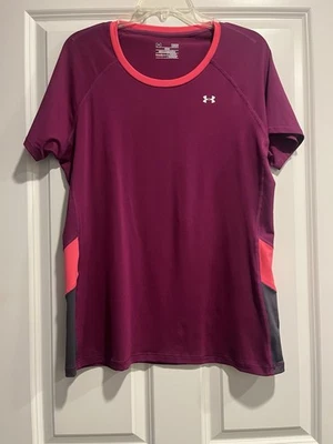 Womens Under Armour Athletic Fitted Short Sleeve Shirt Large Maroon Used Excell. - Image 1 of 4