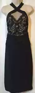 Lipsy Bodycon Halter Midi Dress 16 Black Lace Party Occasion Midi Wedding - Picture 1 of 20