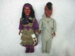 (2)Vintage Native American Indian Dolls ~Sleepy Eyes w/Baby ~Papoose & Backpack - Picture 1 of 3
