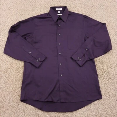 Geoffrey Beene Shirt Mens Large Solid Purple Sateen Long Sleeve Button Up - Image 1 of 4