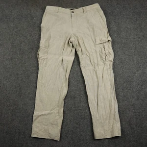 Cargo Pants Mens 32 Beige Linen Breathable Lightweight Comfort Cropped USA 32x28 - Picture 1 of 8
