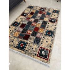 Homa Colourful patchwork area rug in beige; soft vintage checkered design
