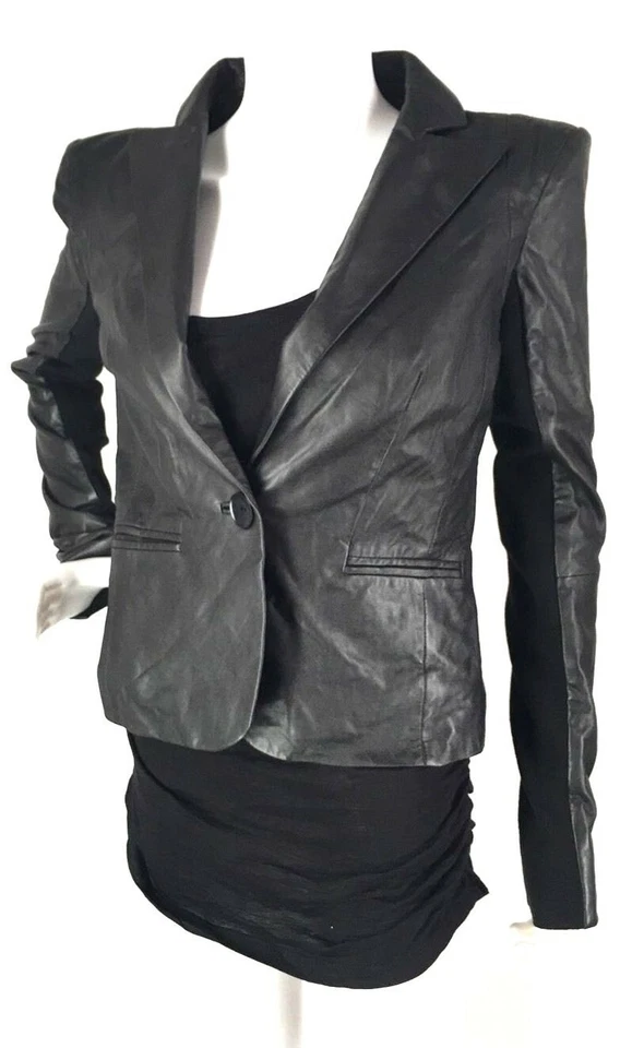 Trouve 女式黑色真皮底线外套夹克,尺寸 S — 第 1/4 张图片
