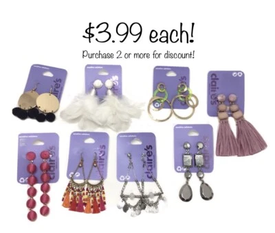 Claire’s Retro Boho Gypsy Beaded Feather Pierced Dangle Earrings L-#22 - Image 1 of 4