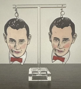 Handmade Hand Drawn Pee-Wee Herman - Paul Reubens Shrinky Dink Earrings - Picture 1 of 1