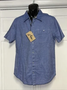 Rusty Mens BLUE Large Short Sleeve Button Up Lightweight Shirt NWT - Picture 1 of 10
