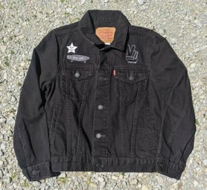 Levi Kids Youth Denim Jacket M Patches Good Jeans Day Job Give Earth A Chance - Picture 1 of 9