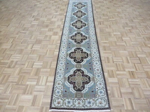 2'6 x 11'10 Runner Hand Knotted Light Blue Khotan Oushak Oriental Rug G10922 - Picture 1 of 10
