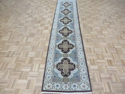 2'6 x 11'10 Runner Hand Knotted Light Blue Khotan Oushak Oriental Rug G10922 - Image 1 of 4