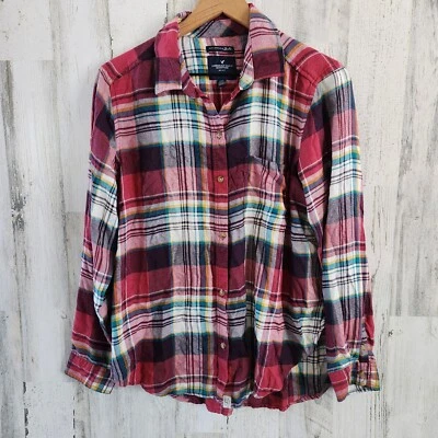 Camisa American Eagle Ahh-Mazingly Suave Para Mujer Grande Multicolor A Cuadros Ajuste BF Foto 1 de 4