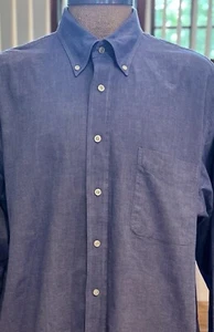 Mens Lands End Cotton Oxford/Linen Type Button Down Shirt Blue 18.5-36 Big Tall - Picture 1 of 5