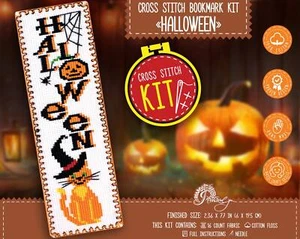 Marcador punto de cruz halloween kit 'Gato rojo con sombrero de bruja' hágalo usted mismo bordado - Imagen 1 de 10