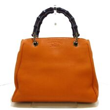 Auth GUCCI Bamboo shopper Small Leather 336032 Orange Black Leather Tote Bag