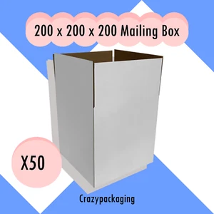 200x200x200mm Corrugated Cardboard Packaging Mailing Boxes, 50/Pack (White) - Picture 1 of 7