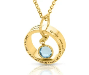 Taufkette Gravur vergoldet Geburtsstein Spruch Kette Kommunion Geburt Baby - Bild 1 von 5