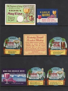VINTAGE 1930'S-40'S WINE BOURBON LIQUOR POSTER STAMP LABEL COLLECTION  - Picture 1 of 3