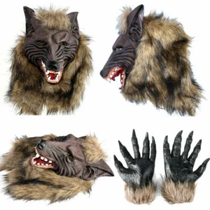 Vintage Werewolf Rubber Latex Mask Halloween Scary Wolf Warewolf Mask and Gloves - Picture 1 of 12