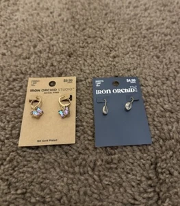 Iron Orchid Studio 18k Gold Butterfly Earrings & Teardrop Women’s Jewelry - Picture 1 of 7