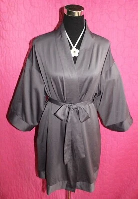 SHIMERA Gray Matte Satin Robe + Tie Pockets Sz M Kimono Long Sleeve So Soft  - Image 1 of 4