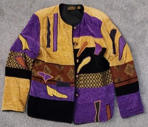 Vintage 1990s Allure Abstract Patchwork Button Cardigan Sweater Size Small - Picture 1 of 13