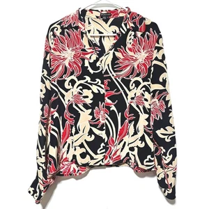Blusa piano 100 % seda para mujer talla L madreperlas abotonada floral cóctel - Imagen 1 de 7