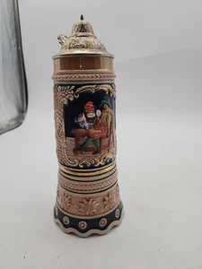 VINTAGE DEUTSCHER DECKELBIERKRUG SCHWEIZER MUSIKUHRWERK SPIELT VERLOREN 9 ZOLL - Bild 1 von 9