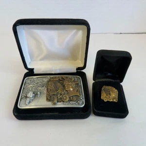 1986 AMA STATUE OF LIBERTY BELT BUCKLE & PIN - MOTORCYCLE -  NEW - Picture 1 of 3