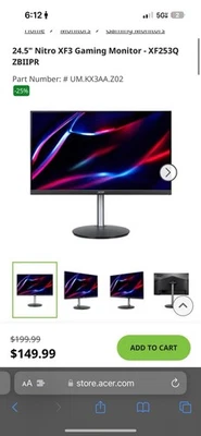 Acer NITRO XF243Y Pbmiiprx 23.8" Full HD Gaming Monitor and Stand  - Image 1 of 4