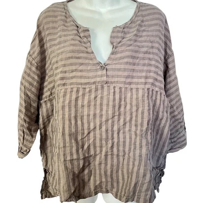 Camisa Babydoll XCVI Mujer Lino Rayas Cintura Imperio Cuello en V Lagenlook M Foto 1 de 4