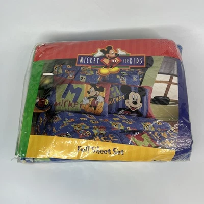 VTG 90s Mickey For Kids Full Size Bed Sheet Set NEW & Sealed 4 pc Stars Blue - Image 1 of 4