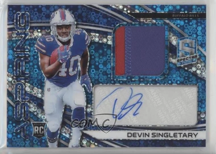2019 Spectra Neon Blue Prizm /99 Devin Singletary RPA Rookie Patch Auto RC - Image 1 of 2