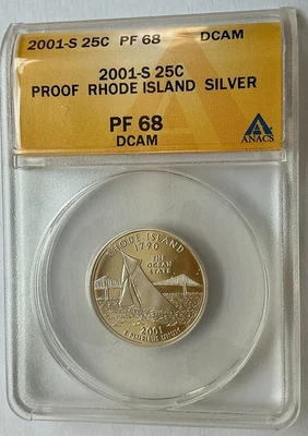 2001 S Rhode Island Silver State Quarter ANACS PF 68 DCAM - Image 1 of 2