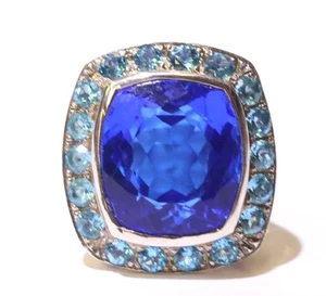 925 sterling silver blue CZ cubic zirconia ring 19g estate fashion statement big - Imagen 1 de 9
