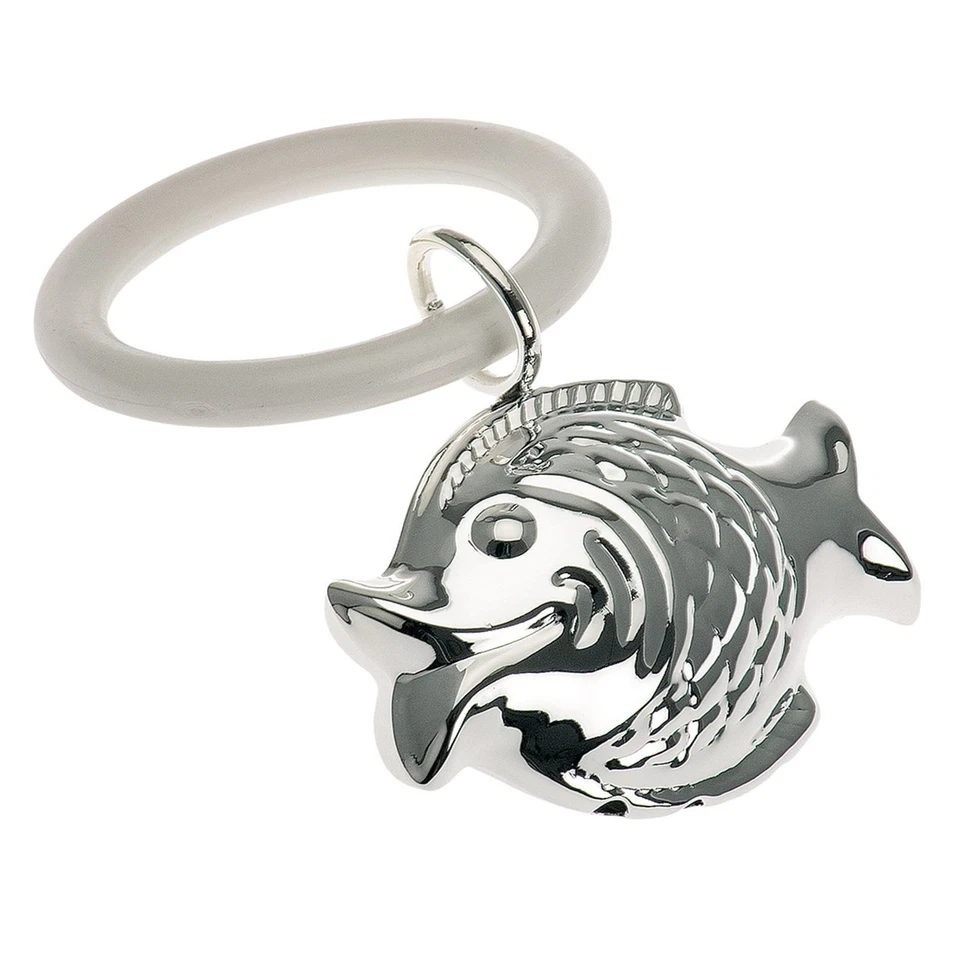 H.BAUER JUN. kleiner versilberter Beißring für Kleinkinder Motiv Fisch