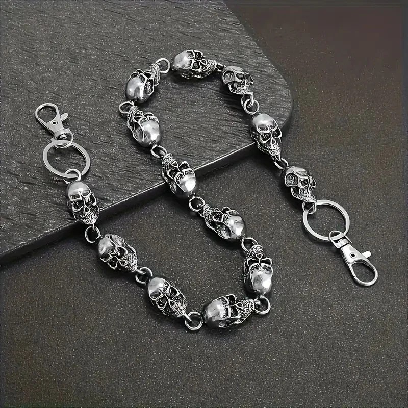 Pantalones de mezclilla calavera plateados cadena hip hop punk cadena cintura accesorios para hombre aleación Foto 1 de 4