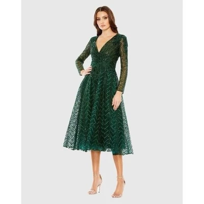 MAC DUGGAL 22 码绿色 20399 装饰长袖裹身鸡尾酒礼服 — 第 1/4 张图片