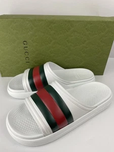 Gucci 780286 Ace Web weiß Gummi Pantoletten Sandalen Herren Größe 9/US 9,5 - Bild 1 von 15