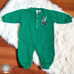 RARE Warner Bros Studio Store Baby Strampler 12M Bugs Bunny Plaid Patch Vintage 90s - Bild 1 von 5