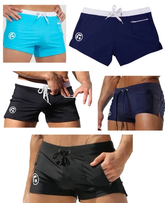 Seobean Mens Swimwear Low rise Boxer Trunks Swimming Suit Sexy Shorts Pocket UK — 第 1/2 张图片