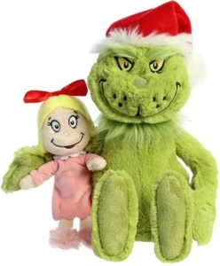 NWT Aurora 14.5" Grinch Santa with Santa Hat & Cindy Plush - Picture 1 of 7