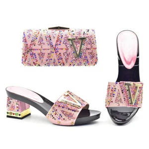 1 Set Luxury Rhinestones New Shoes And Bag Sandals Fashion Italian Design 7.5 CM - Picture 1 of 36
