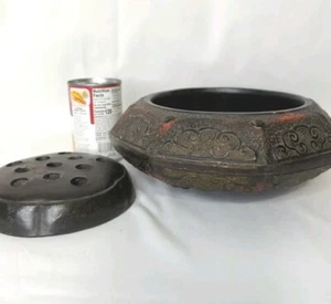 Alte Japan IKEBANA niedrige Schale Blume Frosch Stempel Keramik Orchidee Gesteck Display - Bild 1 von 24