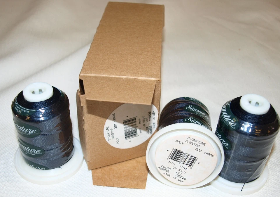 polyester 69 sunstop uv thread box of 3 cones of 360 yards each color navy - Image 1 of 1
