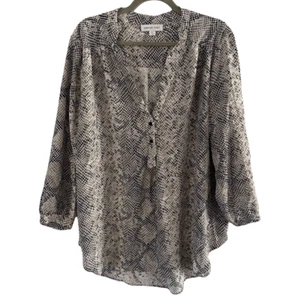 Amour Vert waschbare Seide kantig Schlangenmuster Langarm Bluse Top Plus Größe 1X - Bild 1 von 5