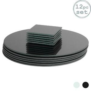 12pc Glass Round Placemats and Square Coasters Set Black