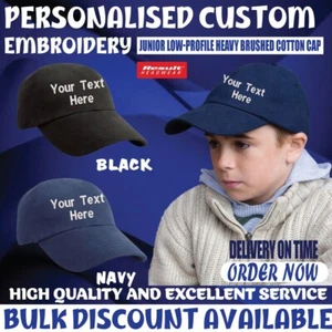 Personalised Embroidered Junior Low Profile Heavy Brushed Cotton Cap School Hat - Picture 1 of 3